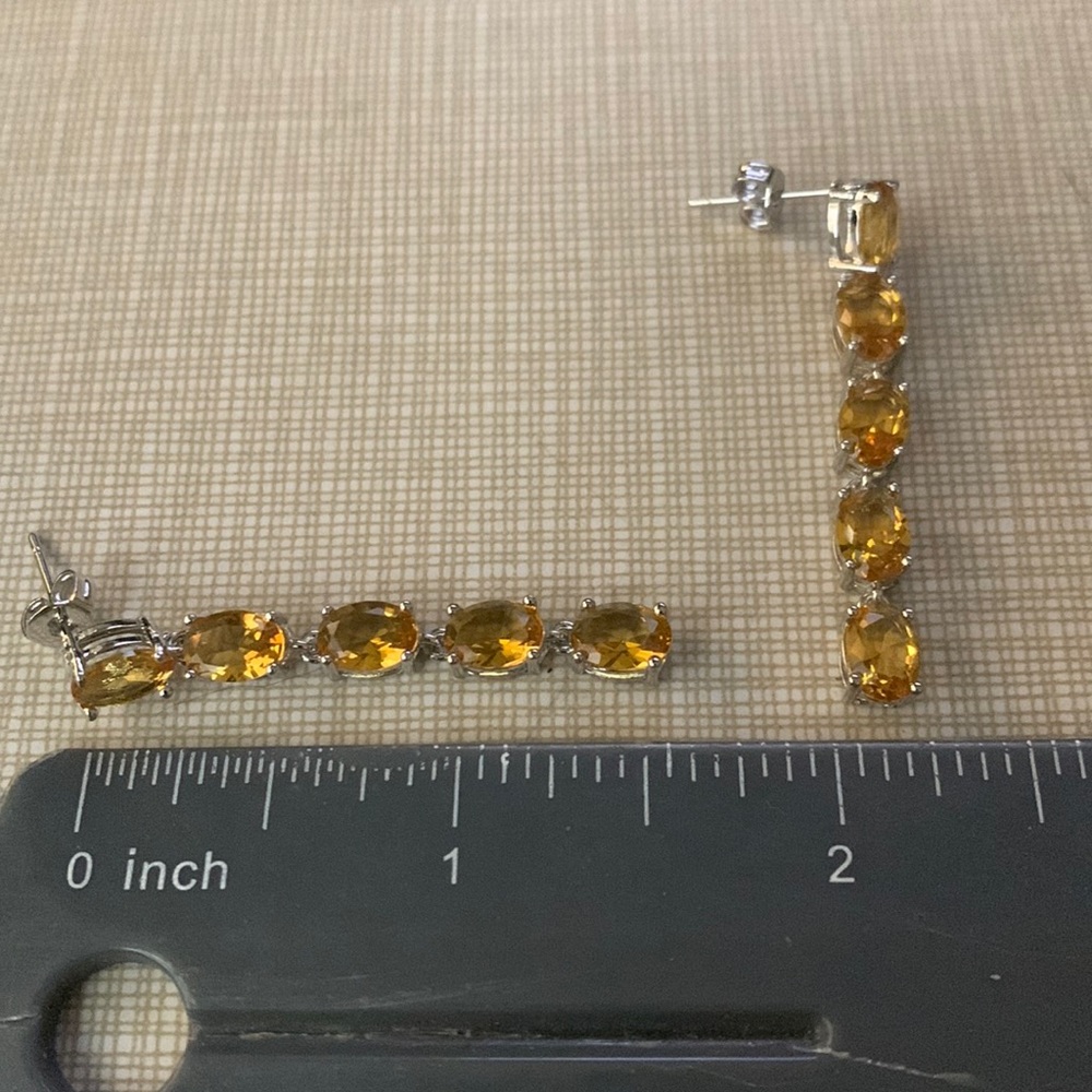 Pretty Linear Yellow Quartz Silver Dangle Earrings - image 7